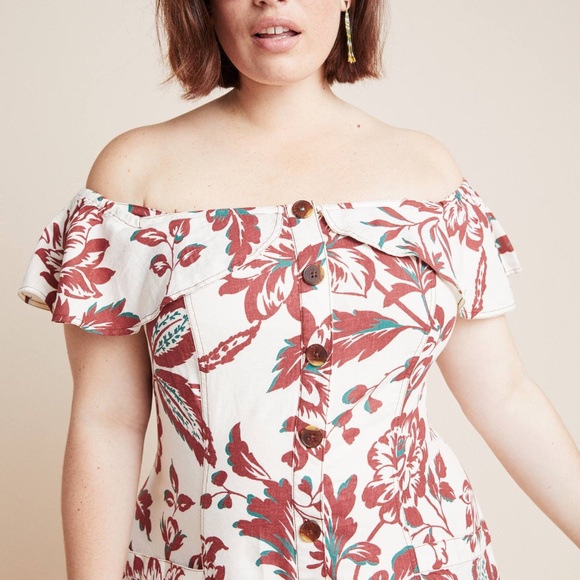 Anthropologie Oahu Floral Linen A-line Dress with Removable Straps Size 18W - Picture 6 of 7